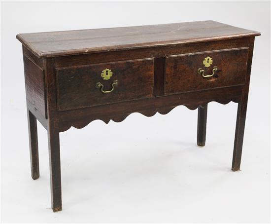 A small 18th century oak dresser base, W.3ft 6in.